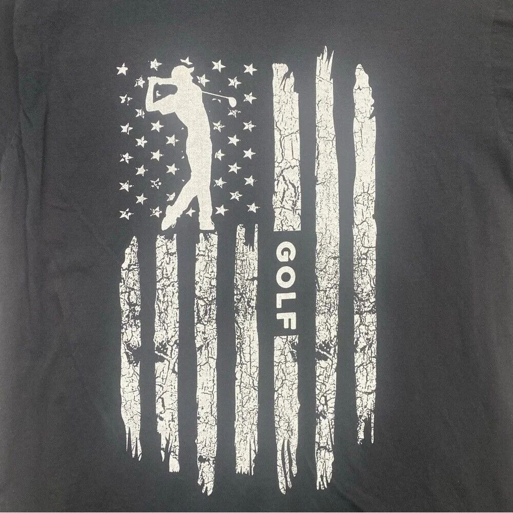 Golf American‎ Flag Graphic Print T-Shirt Black Men Size | L